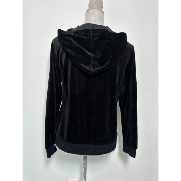 Vintage Y2K Black Velour Floral Embroidered Track Jacket Hoodie size M/L - Picture 3 of 9